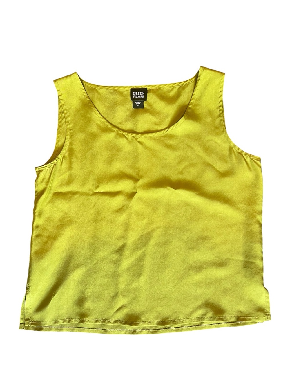Eileen Fisher Chartreuse Silk Scoop Neck Tank Top Women’s XS